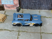Hot Wheels Gone Mad moody blue and gold number 58 loose wagon, top view