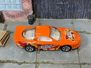 Hot Wheels IROC Firebird orange BBQ Cheesy Potato Chips, top view