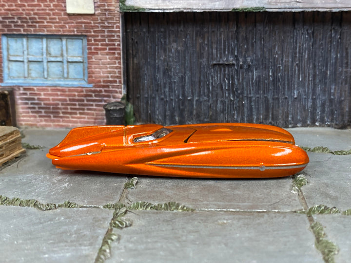 Hot Wheels Lakester orange variation-pending loose car, right-side view