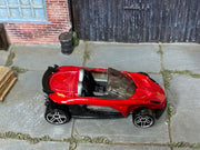Hot Wheels Lotus Elise 340R red and black loose car, top view