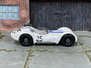 Hot Wheels Maserati Tipo 61 white with blue stripes and number 25, right side view