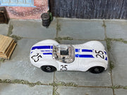 Hot Wheels Maserati Tipo 61 white with blue stripes and number 25, top view
