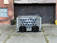 Gray Hot Wheels Minecraft Minecart with pixel blocks, opposite-side view