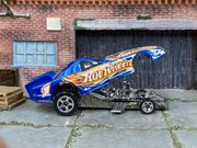 Hot Wheels Mustang Funny Car blue number 1, right side view with body raised