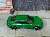 Hot Wheels Porsche Taycan Turbo S metallic green, top view