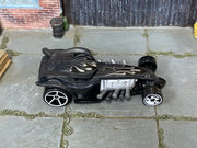 Hot Wheels Ratical Racer dark gray with silver flames, top view