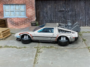 Hot Wheels Back to the Future Time Machine silver Hover Mode loose car, left side view