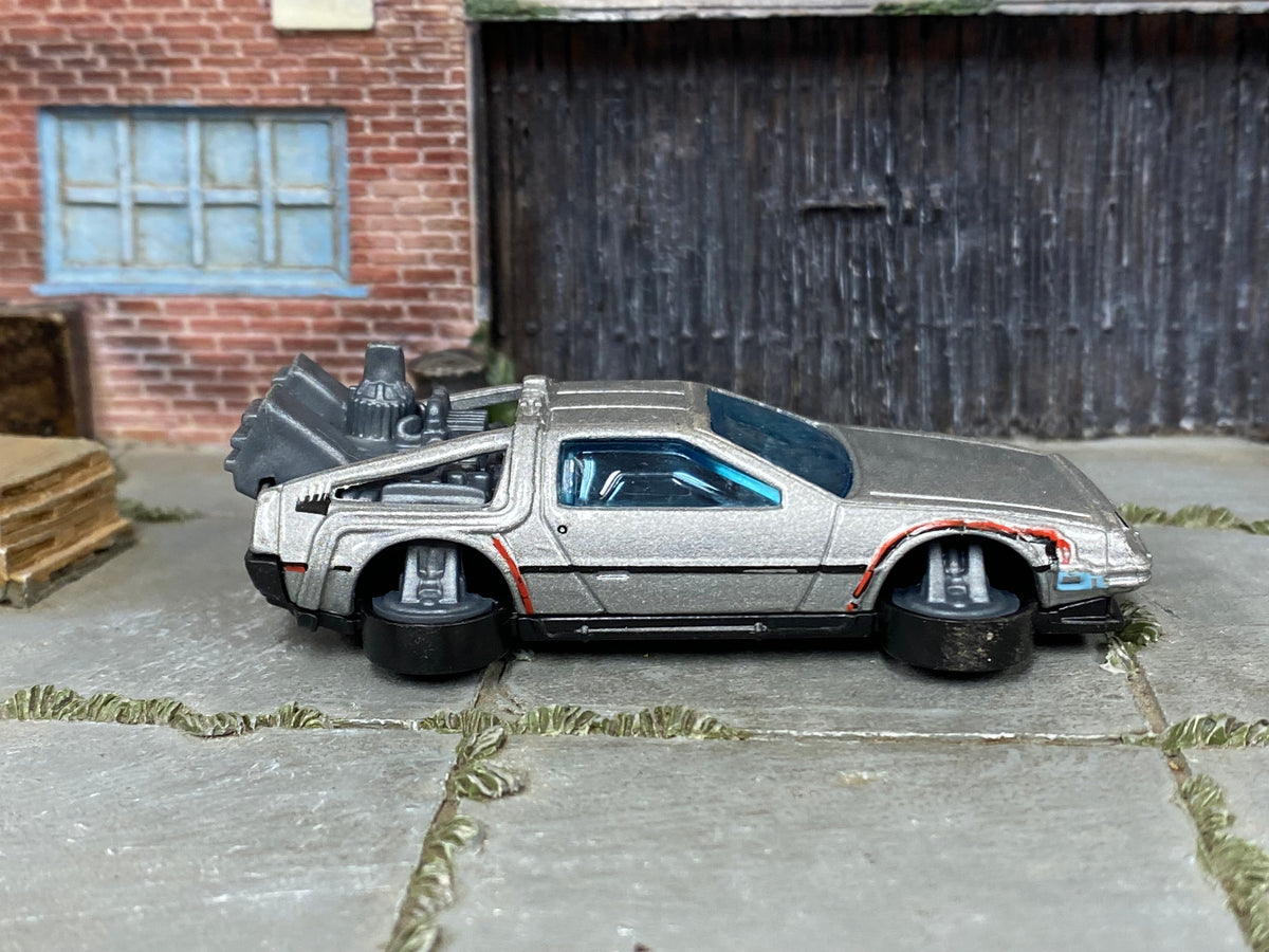 Hot Wheels Back to the Future Time Machine silver Hover Mode loose car, right side view