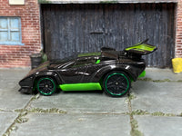 Hot Wheels Lamborghini Countach Tooned black and green loose car, left side view