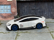 Hot Wheels Toyota Prius Custom pearl white with blue wheels, left side view