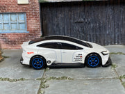 Hot Wheels Toyota Prius Custom pearl white with blue wheels, right side view