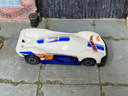 Hot Wheels Turbine Sublime white and blue 55, top view showing loose-car wear