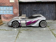 Hot Wheels Twin Mill II in silver with magenta graphics, left side view