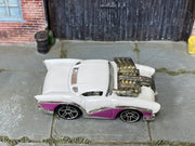 Hot Wheels Two 2 Go white and magenta with exposed engine, top view