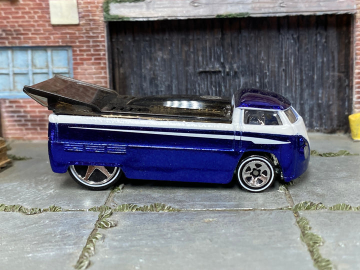 Hot Wheels Volkswagen Drag Truck dark blue and white loose truck, right side view