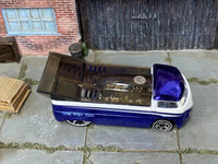 Hot Wheels Volkswagen Drag Truck dark blue and white loose truck, top view