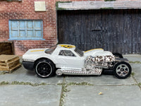 Hot Wheels Way 2 Fast white and yellow variation-pending loose car, right-side view