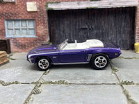 Loose Hot Wheels 1969 Chevy Camaro Convertible In Purple and White — view 3