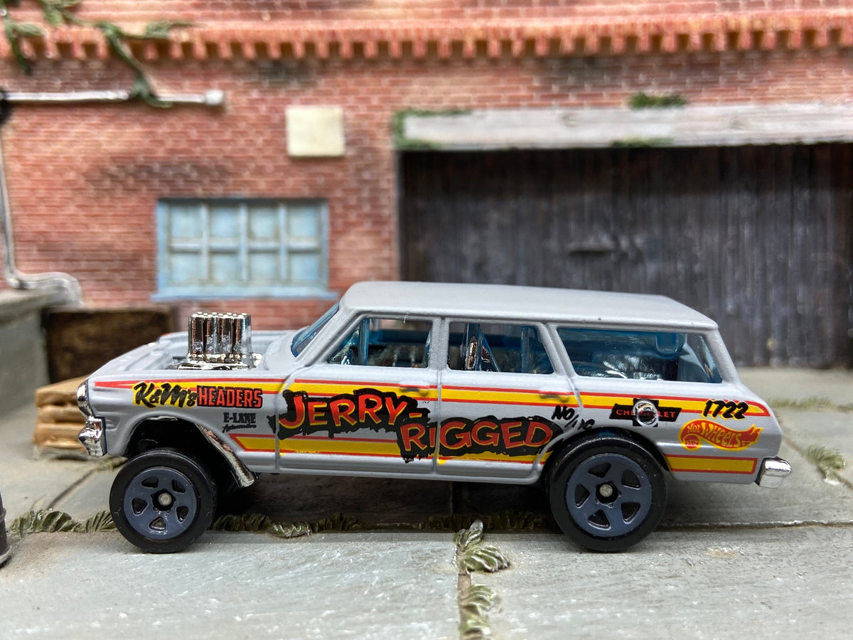 Loose Hot Wheels - 1964 Chevy Nova Station Wagon Gasser - Jerry Rigged Primer Gray Livery