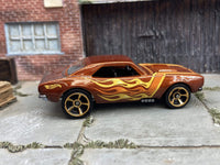 Loose Hot Wheels - 1967 Chevy Camaro - Golden Brown With Flames — view 3