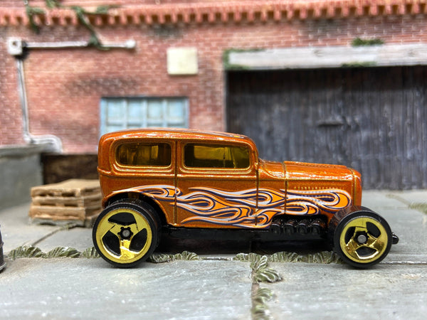 Loose Hot Wheels - Ford Model A Sedan - Midnight Otto - Orange with Flames