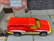 Loose Hot Wheels Dodge Ram 1500 Camper Shell Truck In Red, White and Yellow — view 2