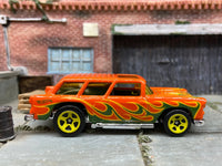 Loose Hot Wheels - 1955 Chevy Nomad - Orange with Flames — view 3