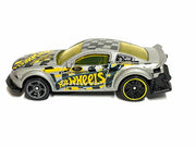 Loose 2005 Ford Mustang Hot Wheels Race Car - Silver, Yellow & Black