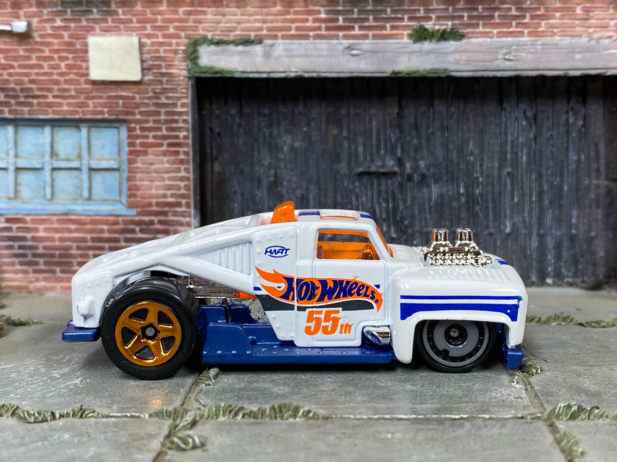 Loose Hot Wheels Erikenstein Race Truck - White and Blue