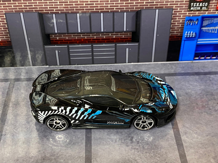 Loose Hot Wheels - Pininfarina Battista - Black, Blue and White with Graphics — view 2