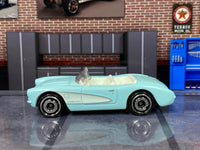 Loose Hot Wheels - 1956 Chevy Corvette - Barbie Satin Blue and White — view 3
