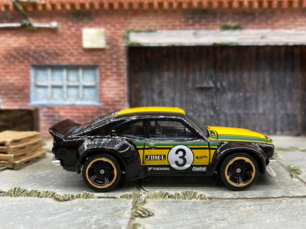 Loose Hot Wheels - Mazda RX-3 - Black, Green and Yellow 3