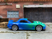 Loose Hot Wheels - 1995 Mazda RX-7 - Blue/Green Falken Tires