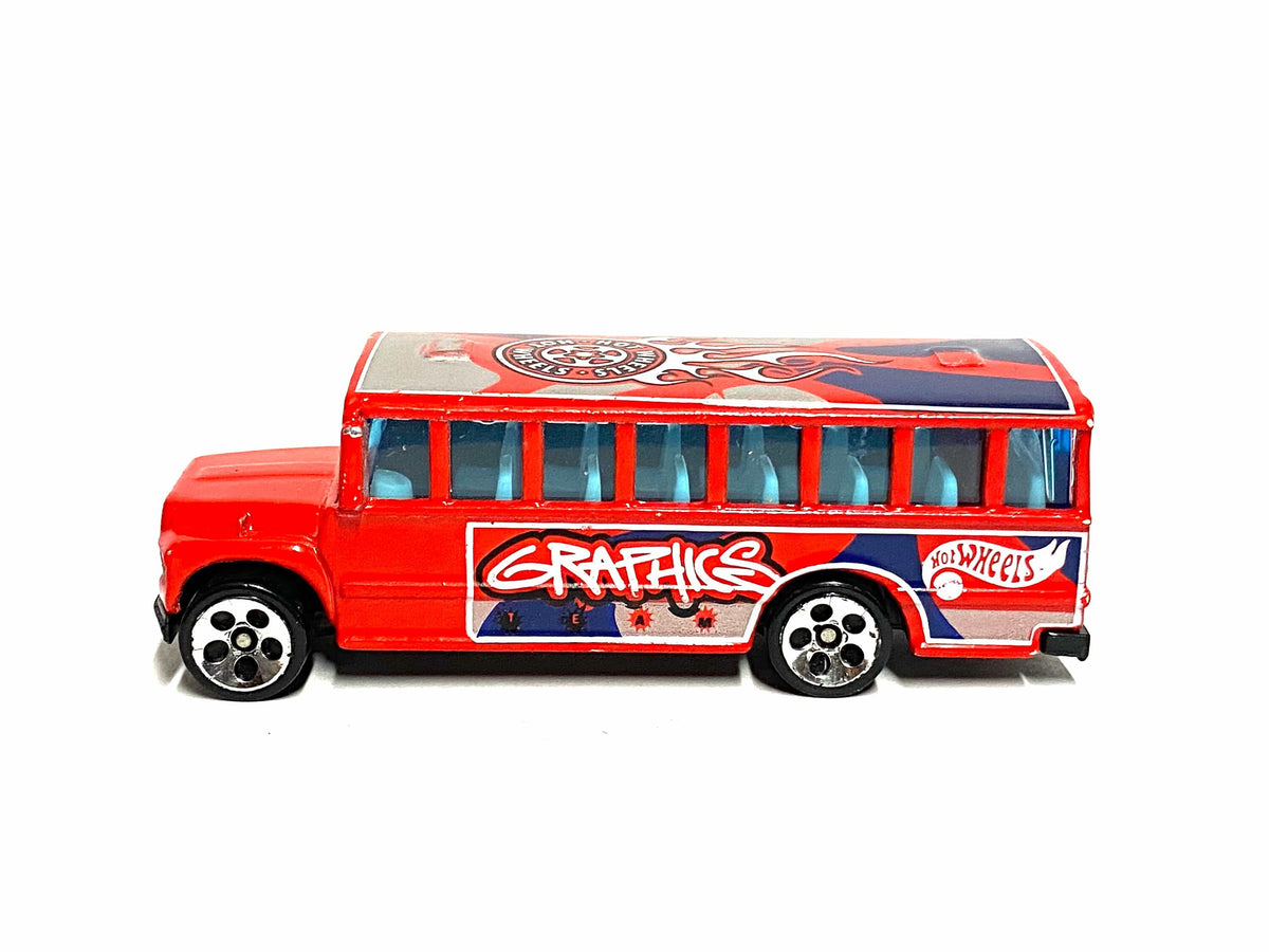 Loose Hot Wheels School Bus - Red, Silver & Blue