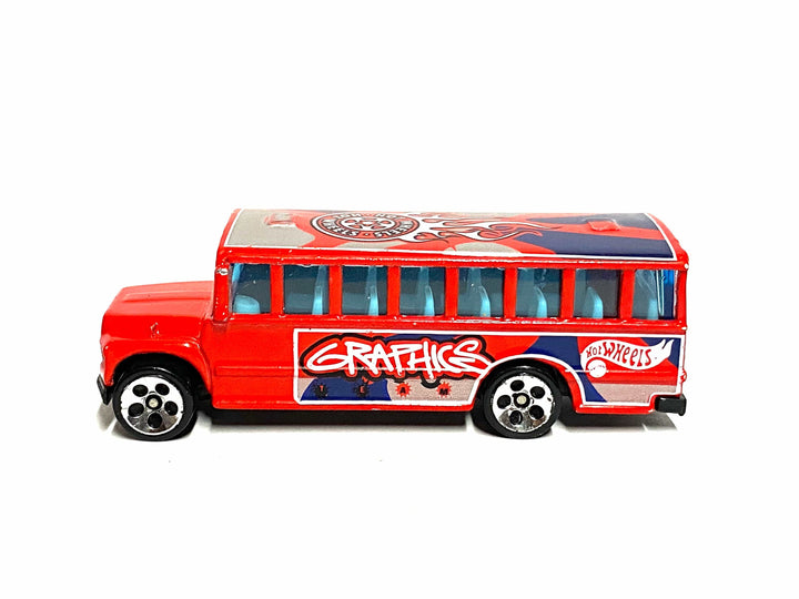 Loose Hot Wheels School Bus - Red, Silver & Blue