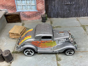Loose Hot Wheels - 1934 Ford 3 Window - Silver with Flames