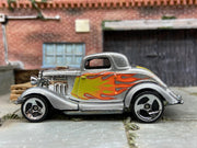 Loose Hot Wheels - 1934 Ford 3 Window - Silver with Flames