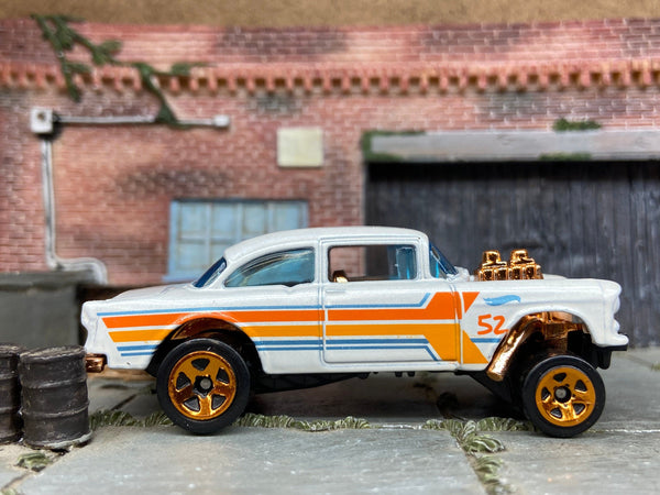 Loose Hot Wheels - 1955 Chevy Bel Air Gasser - 52nd Anniversary Pearl & Chrome