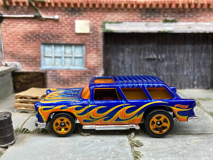 Loose Hot Wheels - 1955 Chevy Nomad - Blue with Flames