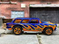 Loose Hot Wheels - 1955 Chevy Nomad - Blue with Flames — view 3