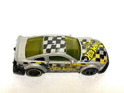Loose 2005 Ford Mustang Hot Wheels Race Car - Silver, Yellow & Black