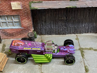 Loose Hot Wheels - Rigor Motor Drag Car Dragster - Purple and Green — view 2