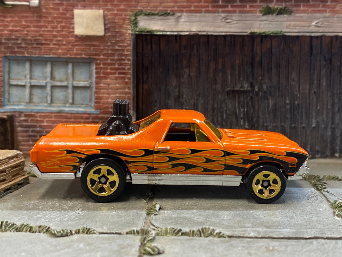 Loose Hot Wheels - 1968 Chevy El Camino - Orange with Flames