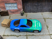 Loose Hot Wheels - 1995 Mazda RX-7 - Blue/Green Falken Tires