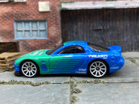 Loose Hot Wheels - 1995 Mazda RX-7 - Blue/Green Falken Tires — view 3