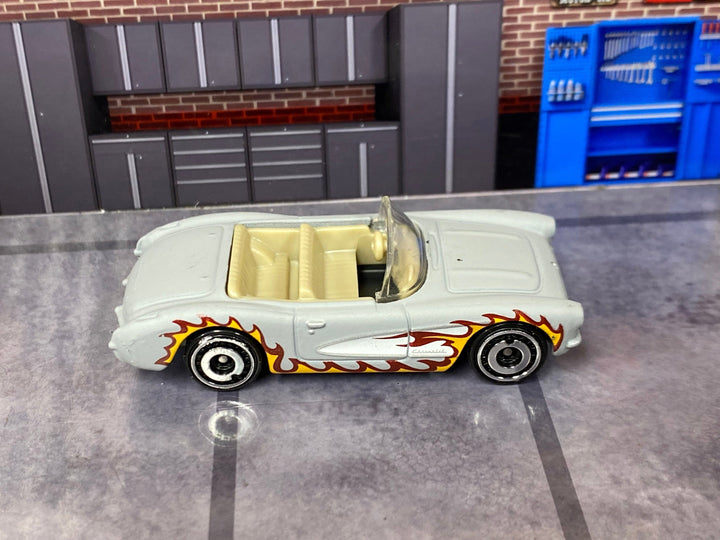 Loose Hot Wheels - 1956 Chevy Corvette - Barbie Gray and White with Flames — view 2
