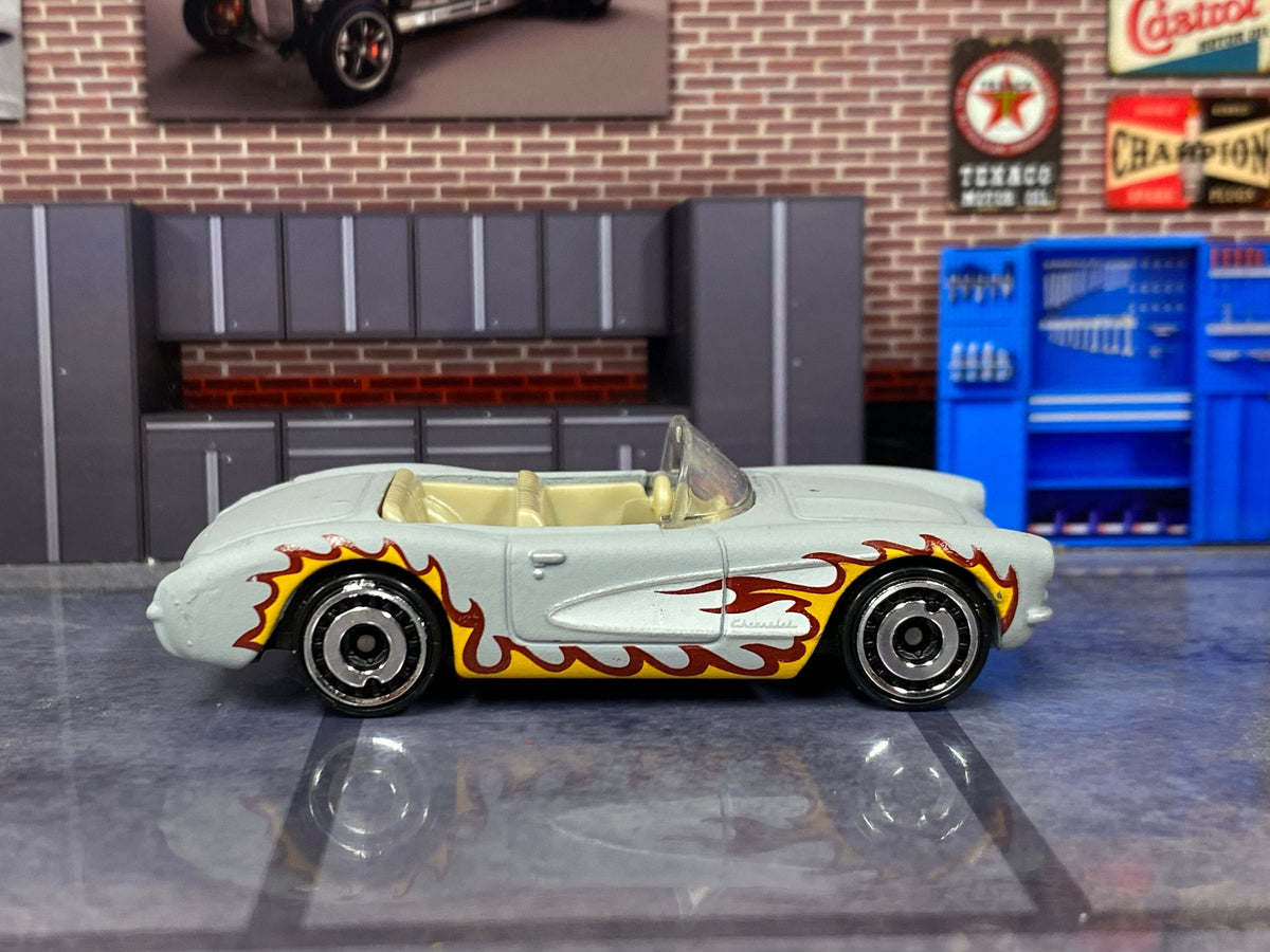 Loose Hot Wheels - 1956 Chevy Corvette - Barbie Gray and White with Flames