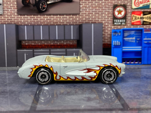 Loose Hot Wheels - 1956 Chevy Corvette - Barbie Gray and White with Flames