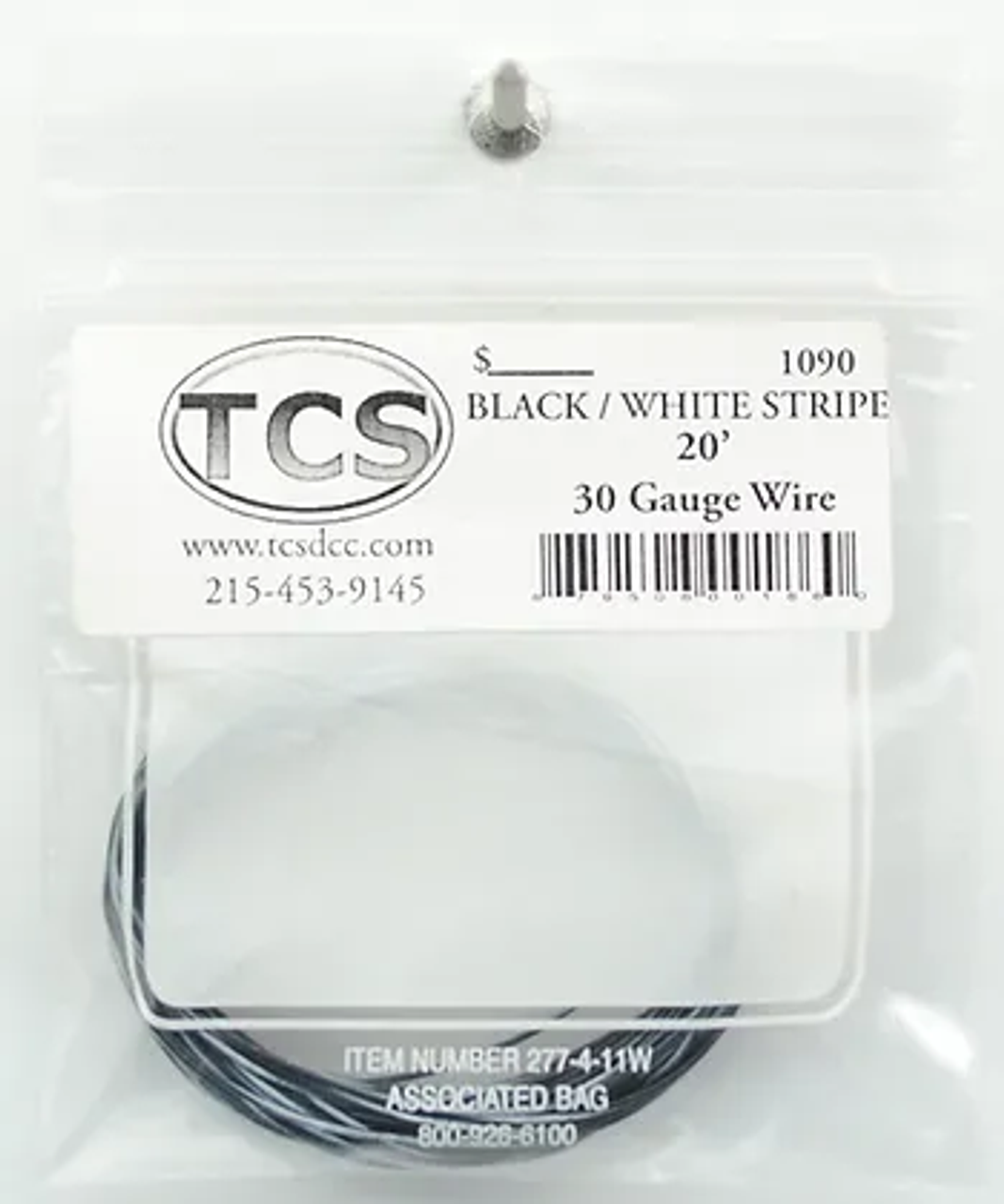 Train Control Systems 1090 30 Gauge Wire, Black & White Stripe (20') — exact Train Control Systems product image