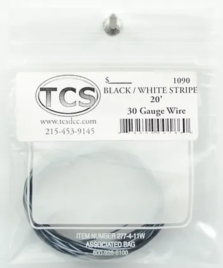 Train Control Systems 1090 30 Gauge Wire, Black & White Stripe (20') — exact Train Control Systems product image